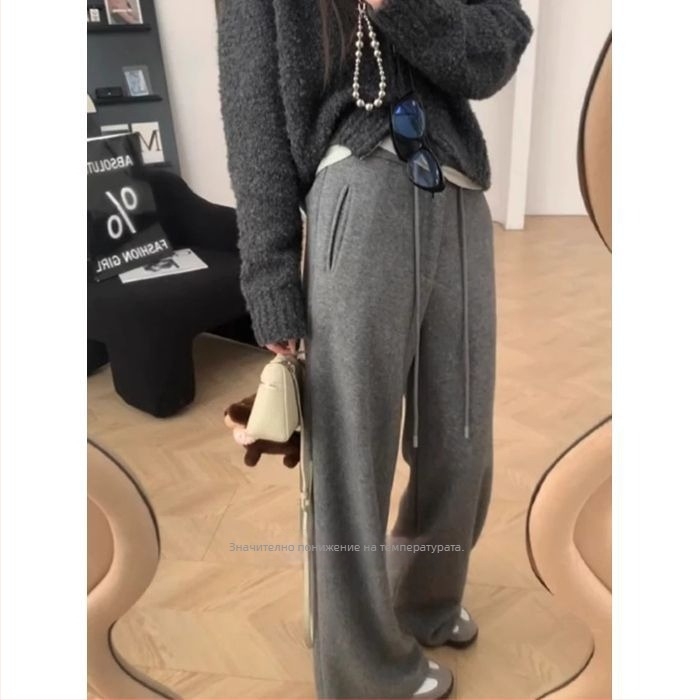 Женски широки панталони, полиестер 95%+, микроеластичност, ниска талия, удебелени