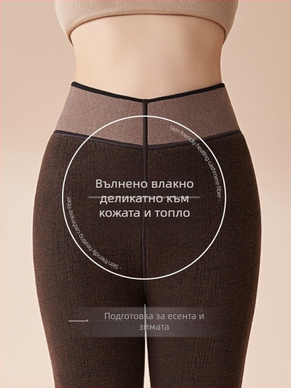 Дамски термо панталони от вълнено-бленд, висока талия, плътен трикотаж, топли за зимата