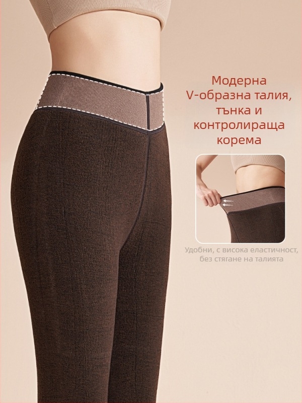 Дамски термо панталони от вълнено-бленд, висока талия, плътен трикотаж, топли за зимата