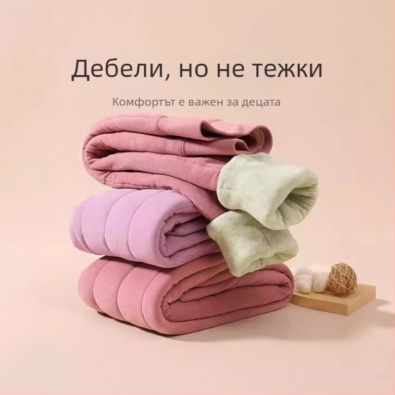 Детски топли памучни панталони за момичета с вътрешно флисово покритие — 78% памук, висока талия, зима, за деца 3–8 години