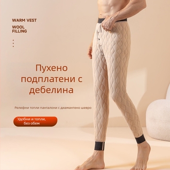 Мъжки топли вълнени панталони с подплата от флийс, трислойни, висока талия за зима