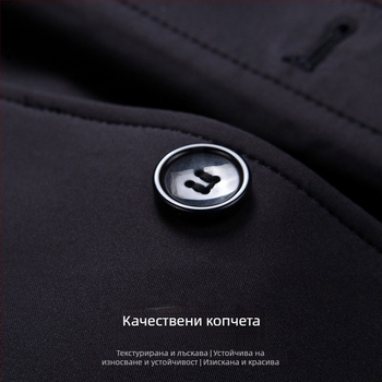 Мъжко памучно палто със средна дължина, подплата от найлон, лацкан, закопчаване цип, задебелена материя