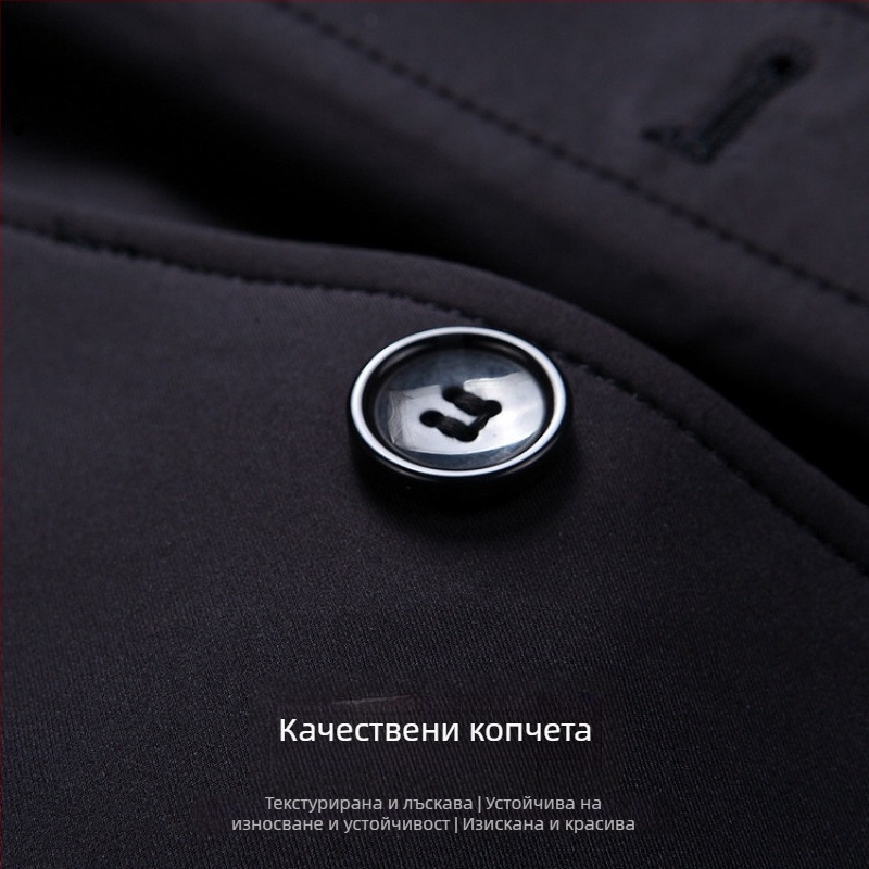 Мъжко памучно палто със средна дължина, подплата от найлон, лацкан, закопчаване цип, задебелена материя