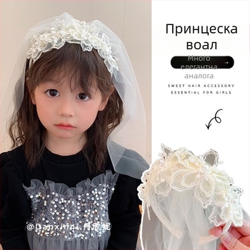 Детска лента за глава с воал — пластмаса/смола, ръчна изработка, анимационен стил, свеж и сладък, аксесоари за глава