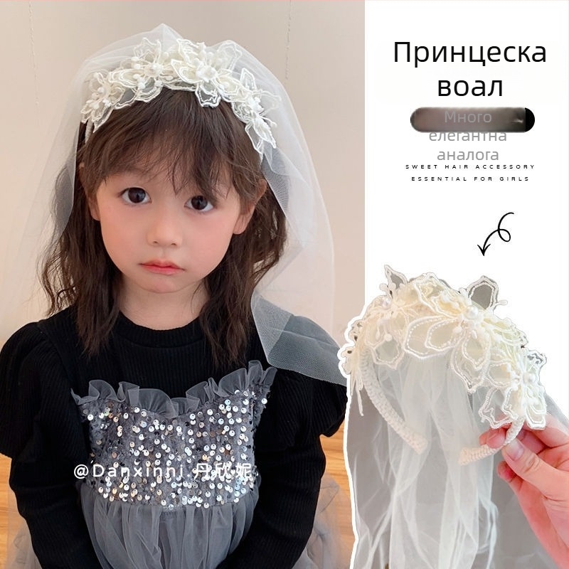 Детска лента за глава с воал — пластмаса/смола, ръчна изработка, анимационен стил, свеж и сладък, аксесоари за глава