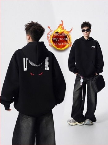 Суитшърт с качулка, райета, памук-полиестер смес, плътна флис тъкан (пролет-есен)