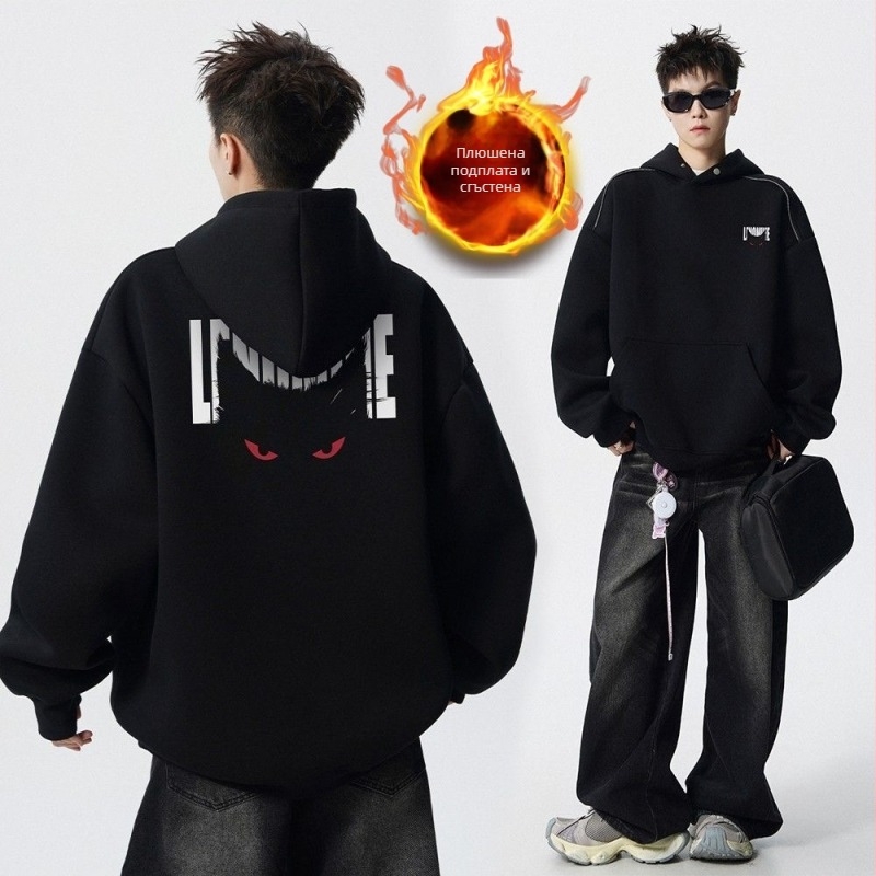 Суитшърт с качулка, райета, памук-полиестер смес, плътна флис тъкан (пролет-есен)