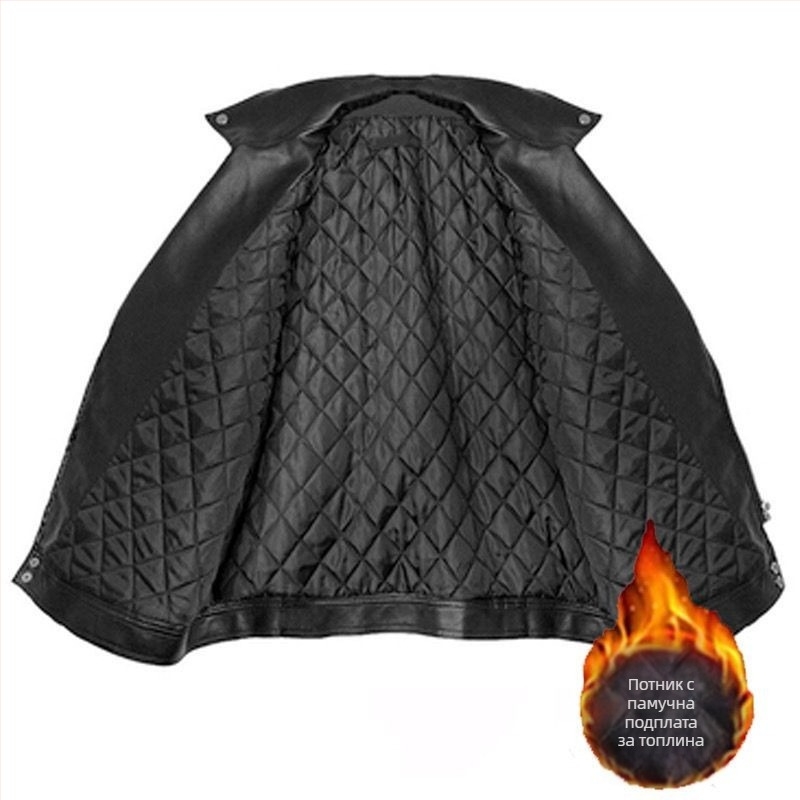 Дамско PU имитационна кожа яке, V-образно деколте, цип, дълги ръкави, свободна кройка