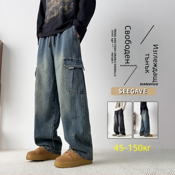 Дънки с прав крак, средно висока талия, памучно-бленд (61.3% памук, 25.8% полиестер, 12.9% регенерирана целулоза), измит финал, 5-джобен дизайн