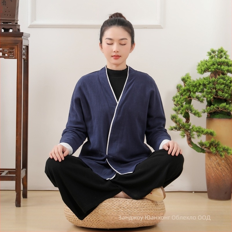 Ханфу рокля за чайна церемония за жени, памук и лен, съдържание на памук 50–70%, пролет 2023