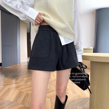 Дамски шорти с висока талия, дебели, от вискоза (вискоза, микроеластичност, уличен стил)