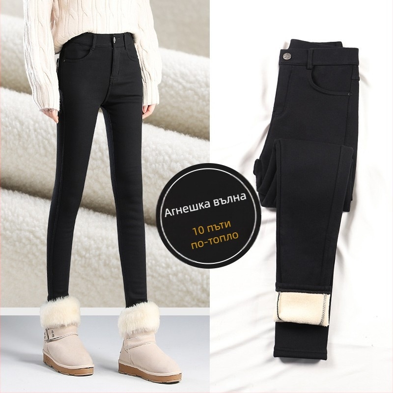 Дамски топли дебели леггинси с вътрешно флисово покритие, стил pencil, материя: вискоза 69.3%/найлон 26.1%/спандекс 4.6%, дебели и топли, зима 2025, висока еластичност