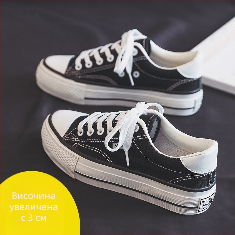 Платнени обувки за жени с дебел под, вулканизирана подметка, връзки, корейски стил