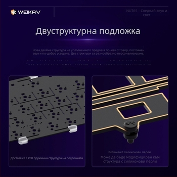 Weikav Nut65 Три режима алуминиев механичен клавиатура gasket структура комплект | До 87 клавиша, алуминиева сплав, RGB подсветка, Жична, кабел 1,5 м