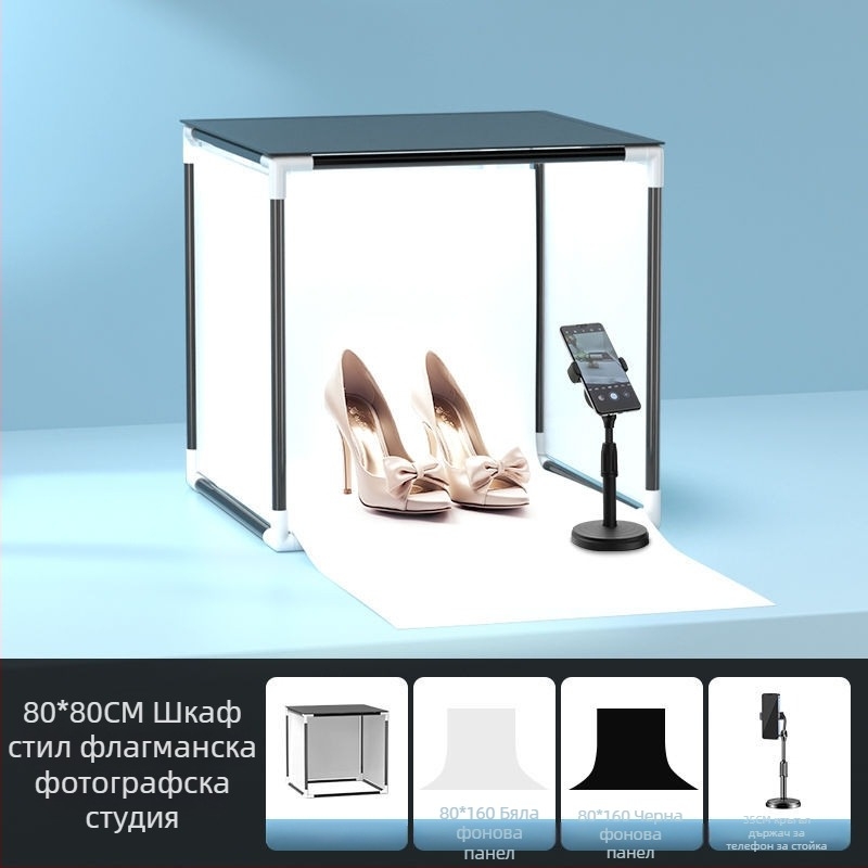 LED светлина за запълване за fotografия на бижута — преносимо фото студио, 40W, три температури на светлината, настолно използване, меко осветление без сенки