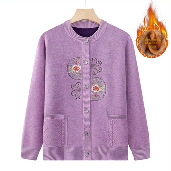 Кардиган с флийсена подплата за възрастни, есенно-зимно casual облекло, полиестерова смес (30–50%), принт