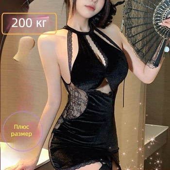 Cheongsam бельо за жени – прозрачно дантелово изпълнение с цепка, полиестерна материя, съдържание 95–100% полиестер