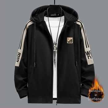 Зимен 2023 мъжки комплект: кардиган и панталони, с дълги ръкави, подплатени с флис, полиестер.