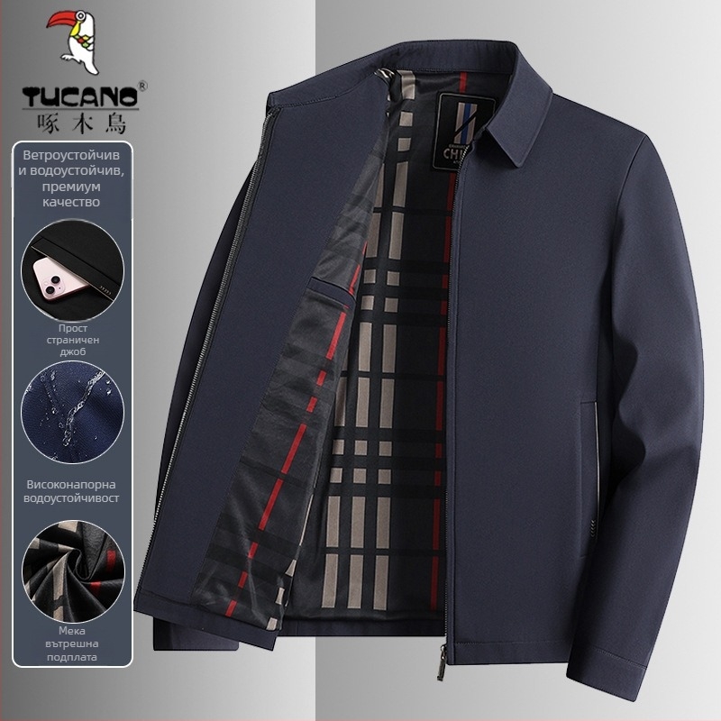 Woodpecker 2025 пролетно-есенно външно облекло с лацкан яка, дълъг ръкав, цип, свободна кройка