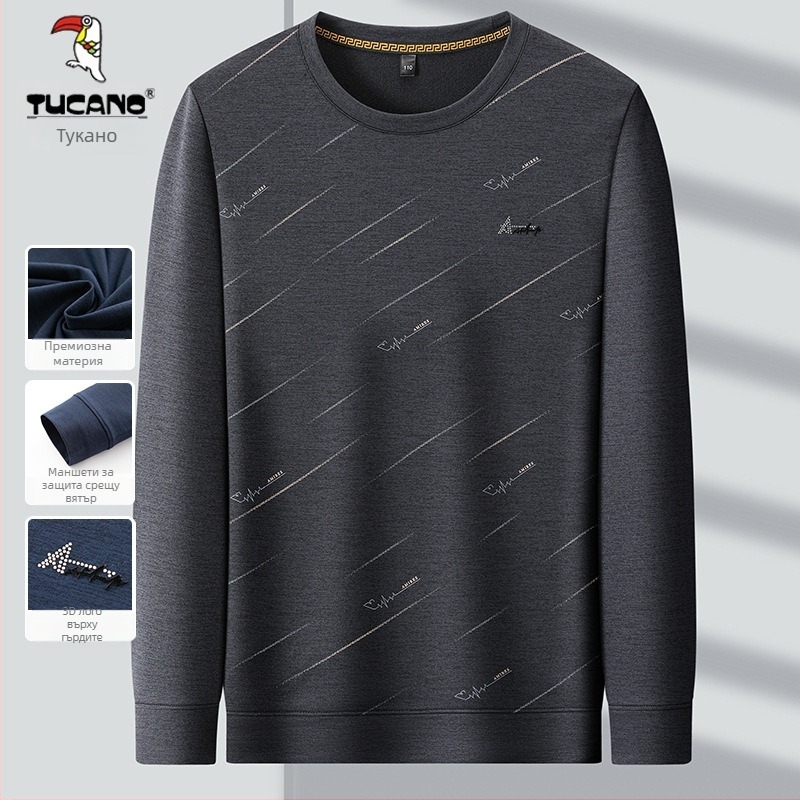 Woodpecker мъжки дълъг ръкав вътрешен топ за базово облекло, кръгла яка, свободна кройка, 100% полиестер, есен 2025