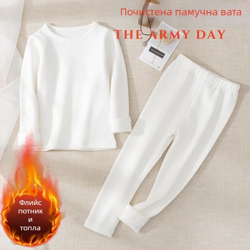 Детски термален комплект бельо – памук, двойно слоен, удебелен, висока талия, умерено затопляне