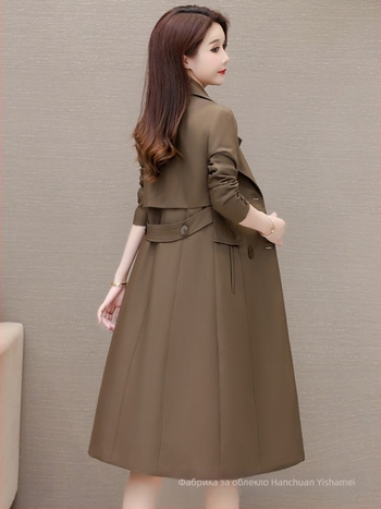 Дамски тренчкот, Slim-Fit, полиестер (70–80%), 3D ефект, средна дължина (65–80 см)