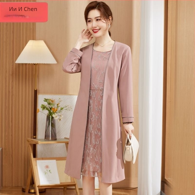 Рокля за майки – пролет 2025, средна дължина, бродиран полиестер (>95%), елегантен стил, подходяща за офис