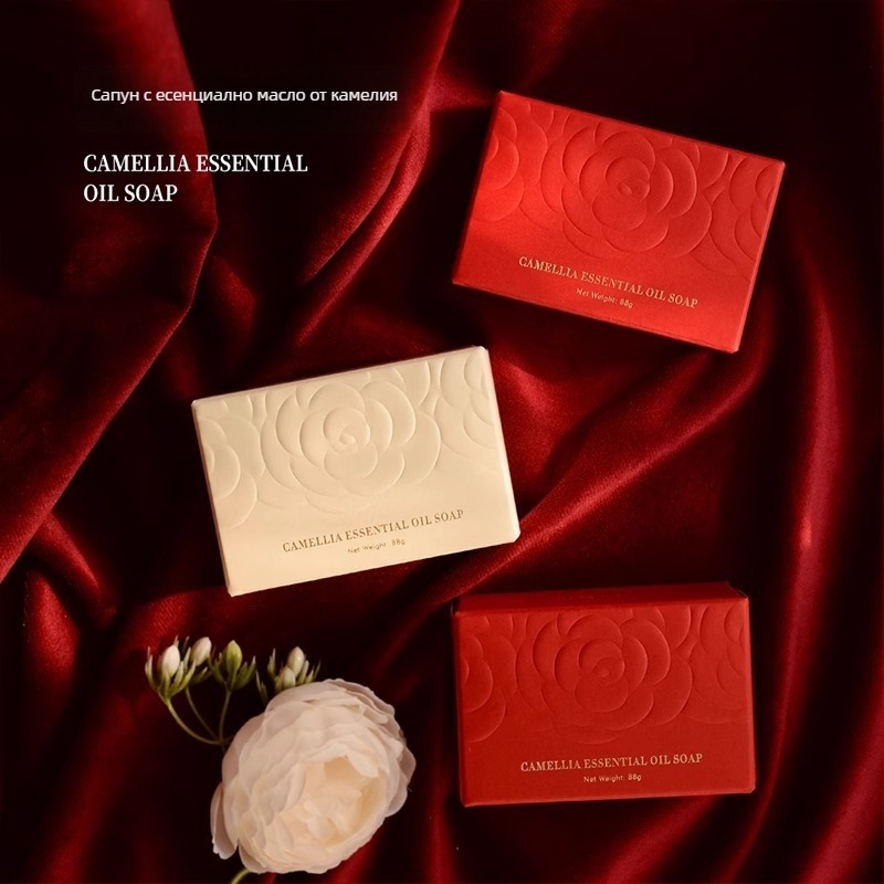 Камелиев сапун за подарък, опакован в кутия; частна марка възможна; подходящ за сватбени подаръци