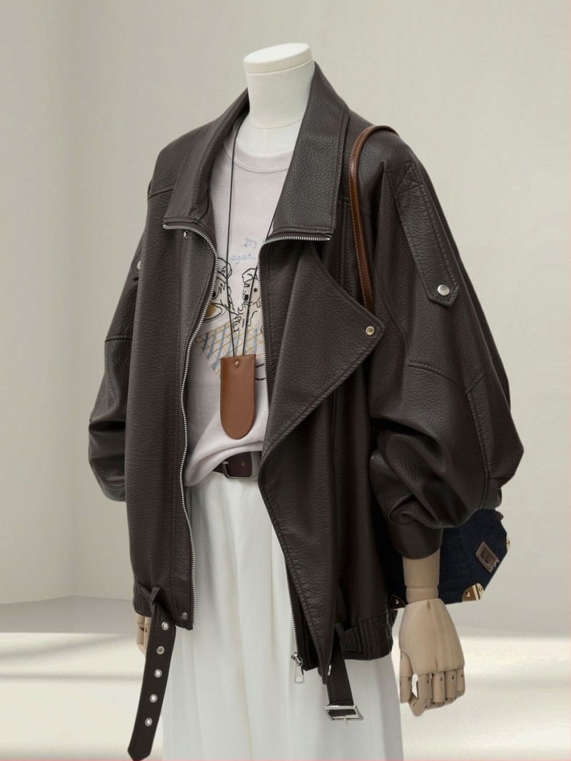 Дамско яке от имитационна кожа, ултра къс модел, поло яка, Chenille тъкан, спандекс в състава