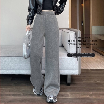 Ежедневни дамски панталони с широки крачоли, еластична талия, есен 2025, полиестер-модал смес