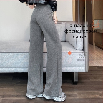 Ежедневни дамски панталони с широки крачоли, еластична талия, есен 2025, полиестер-модал смес