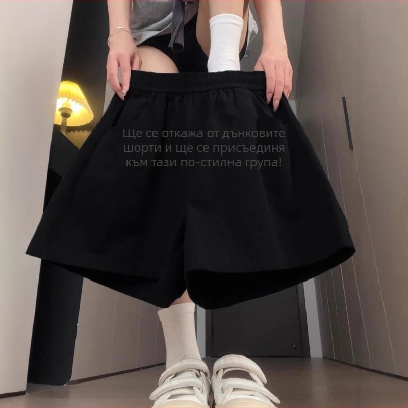 Дамски къси панталони с висока талия, полиестерова тъкан, тънка материя, дължина 5/4, А‑линия спортно-ежедневен стил