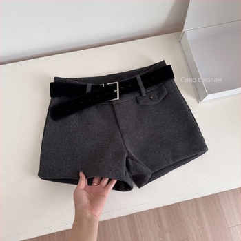 Дамски шорти от вълнено-полиестерова смес, три четвърти дължина, нисък талия, дебела зимна материя, корейско-японски свободен стил