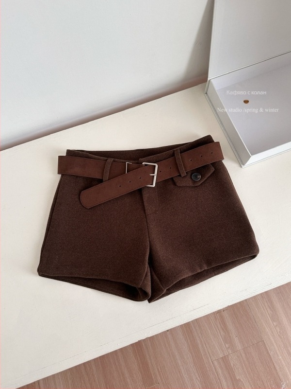 Дамски шорти от вълнено-полиестерова смес, три четвърти дължина, нисък талия, дебела зимна материя, корейско-японски свободен стил