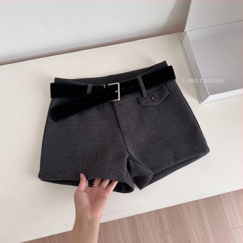 Вълнено-смесени панталони с нисък тал, три четвърти дължина, дебела материя, корейски стил ежедневие, зимна колекция 2025