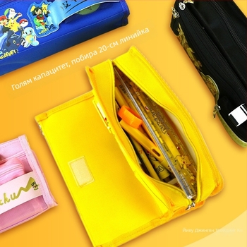 Пикачу калъф за моливи с голям капацитет – ученическа канцелария, платно, марка Anime, корейски стил