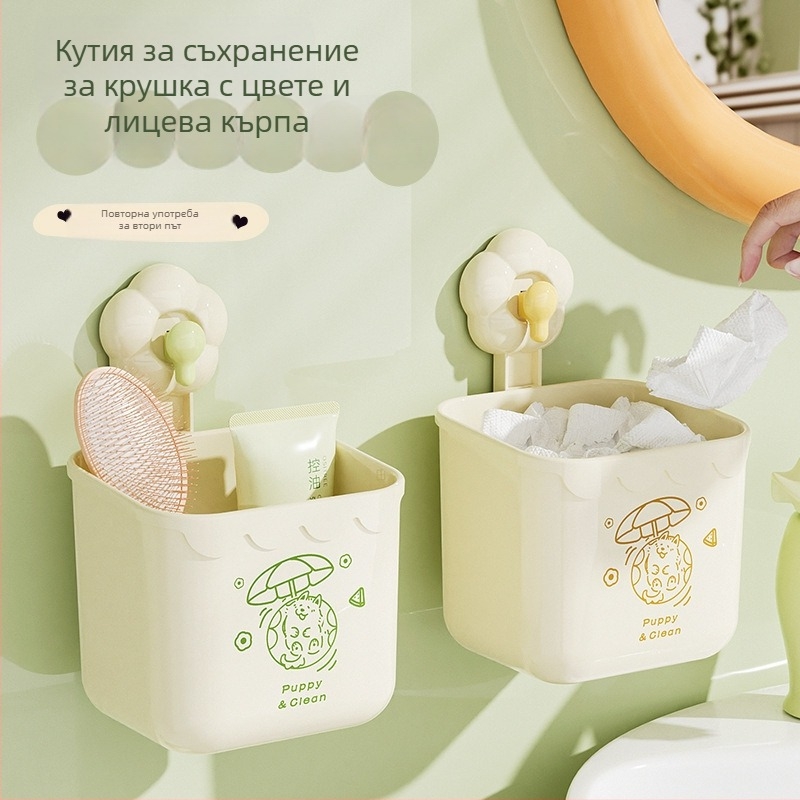 Стенно монтиран органайзер за кърпи за лице с цветна вакуумна чашка, PP пластмаса, модел 6, едноцветен.