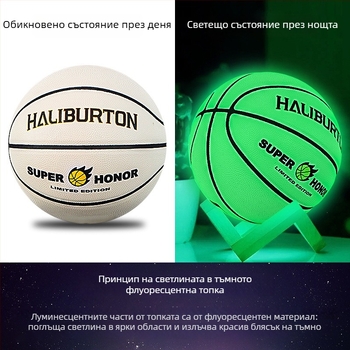 Луминесцентна синя баскетболна топка за открито, PU, износоустойчива, размери №5 и №7
