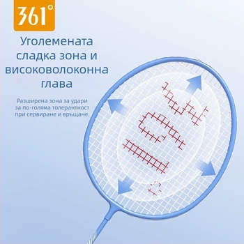 Набор от две бадминтон ракети, изключително леко тегло 95–100 g, рамка от железен сплав, струни от найлон, директен удар, грип G5, за начинаещи офанзивен стил