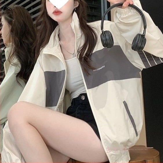 Дамско късо бейзболно яке без ръкави, свободна кройка, стояща яка, Chenille тъкан, спандекс 95%+