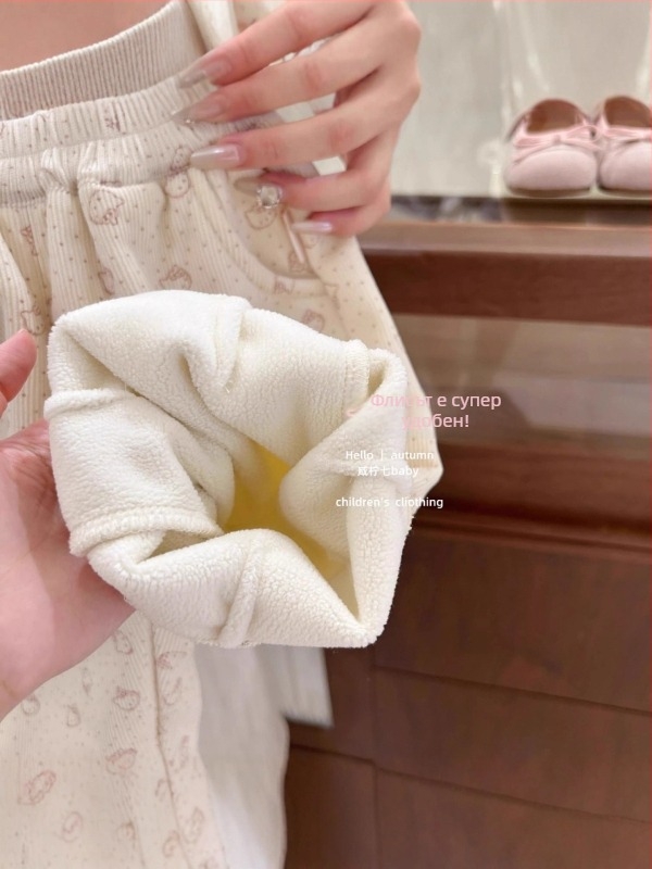 Детски обратим топъл памучен комплект: жилетка и панталони с кадифена текстура, стил кардиган