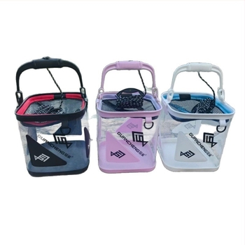 Гъвкава прозрачна кофа за риболов — пластмасова, преносима за живи риби и вода