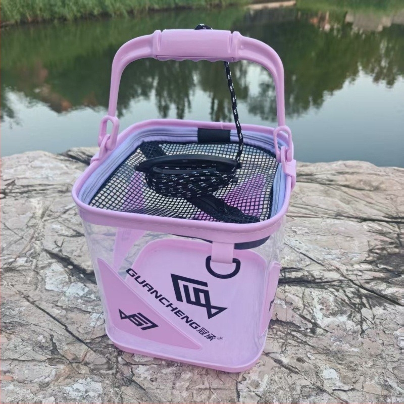 Гъвкава прозрачна кофа за риболов — пластмасова, преносима за живи риби и вода