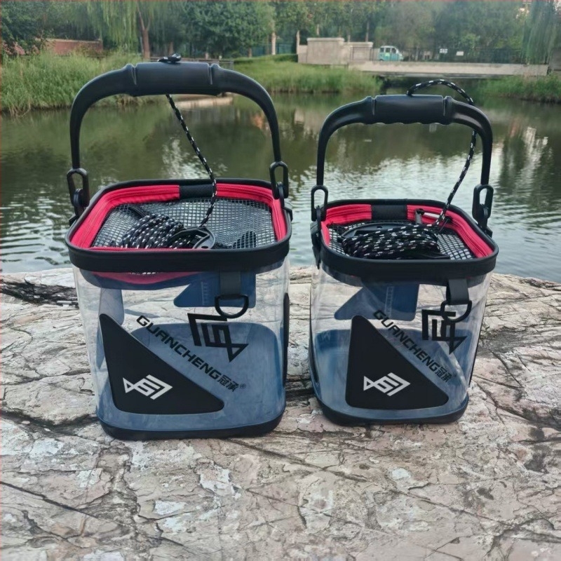 Гъвкава прозрачна кофа за риболов — пластмасова, преносима за живи риби и вода