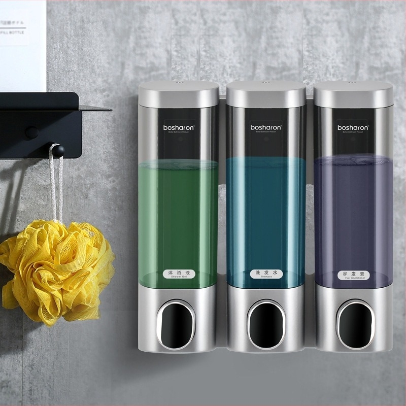 Дозатор за течности със стенен монтаж без пробиване, пластмасов, ръчно натискане, за баня или кухня