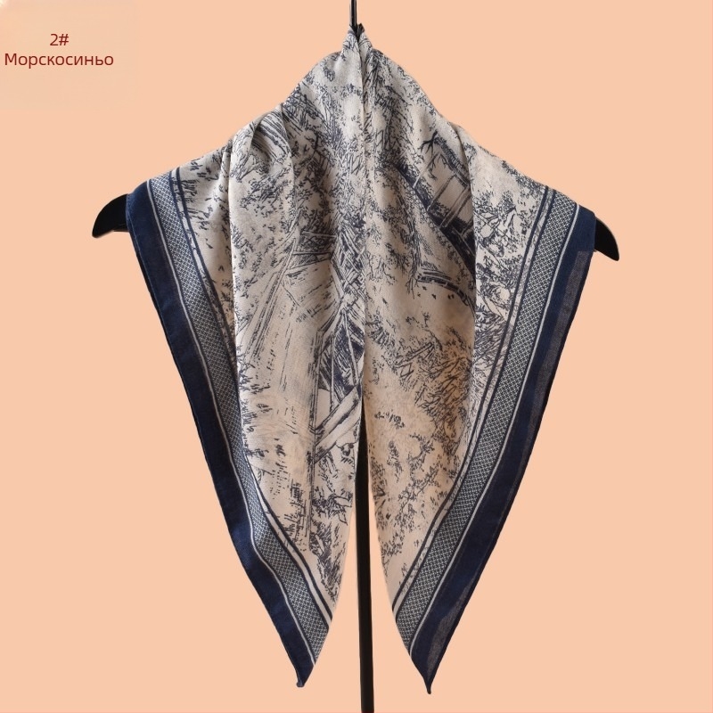 Rz7020 Шал от памук с шарка херингойн и принт в стил артистичен винтидж