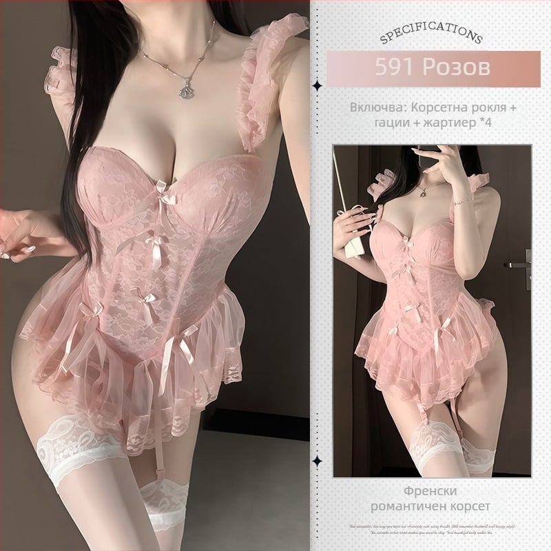 Боди от дантела, прозрачно, с подплънънки за бюста и стоманени ребра за корсет (полиестер)