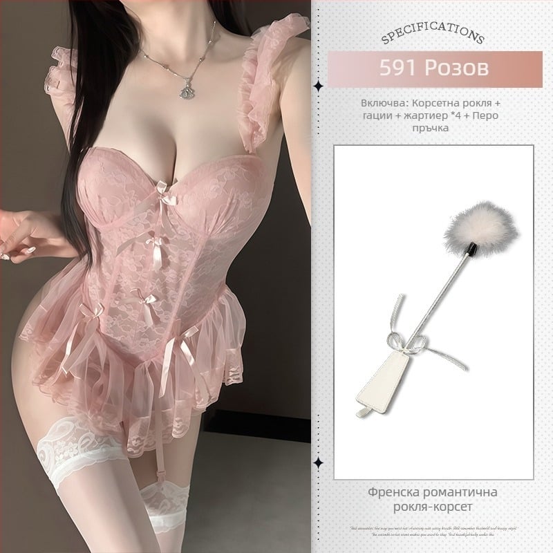 Боди от дантела, прозрачно, с подплънънки за бюста и стоманени ребра за корсет (полиестер)