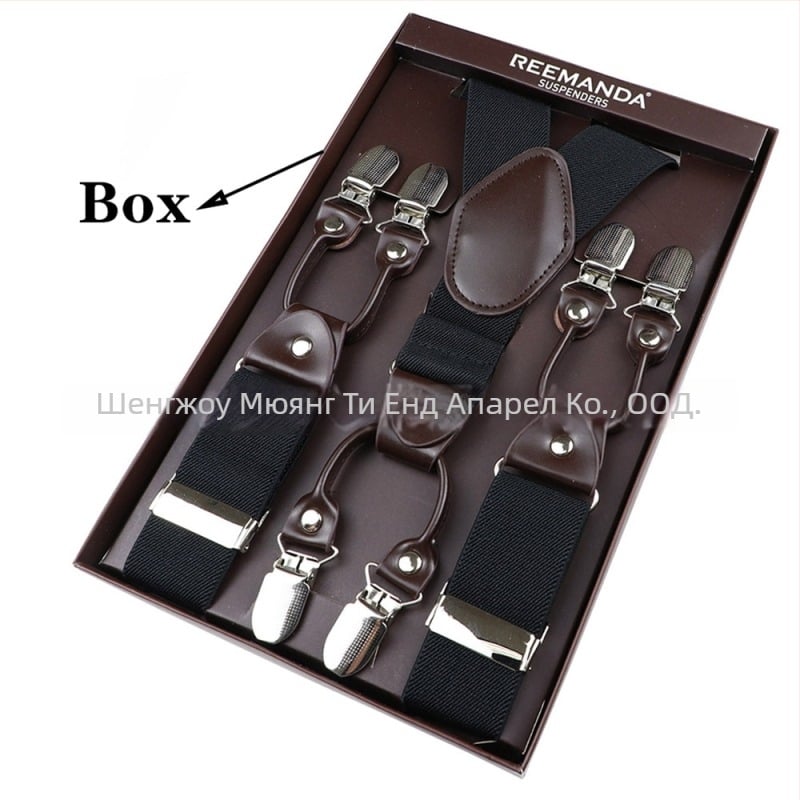 Унисекс презрамки за панталони с 6 клипа, регулируеми, здрав еластичен ластик, полиестерни влакна с гумена лента, кръстосан гръб дизайн