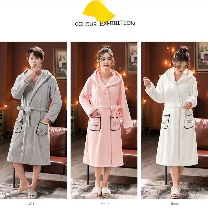 Халат за баня с качулка, корална флисова материя, 80/20 смес, бързосъхнещ, 620 г (80/20 смес, бързо изсъхване, 620 г)